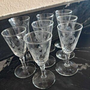 Set of 8 Etched Cordial or Liqueur Glasses